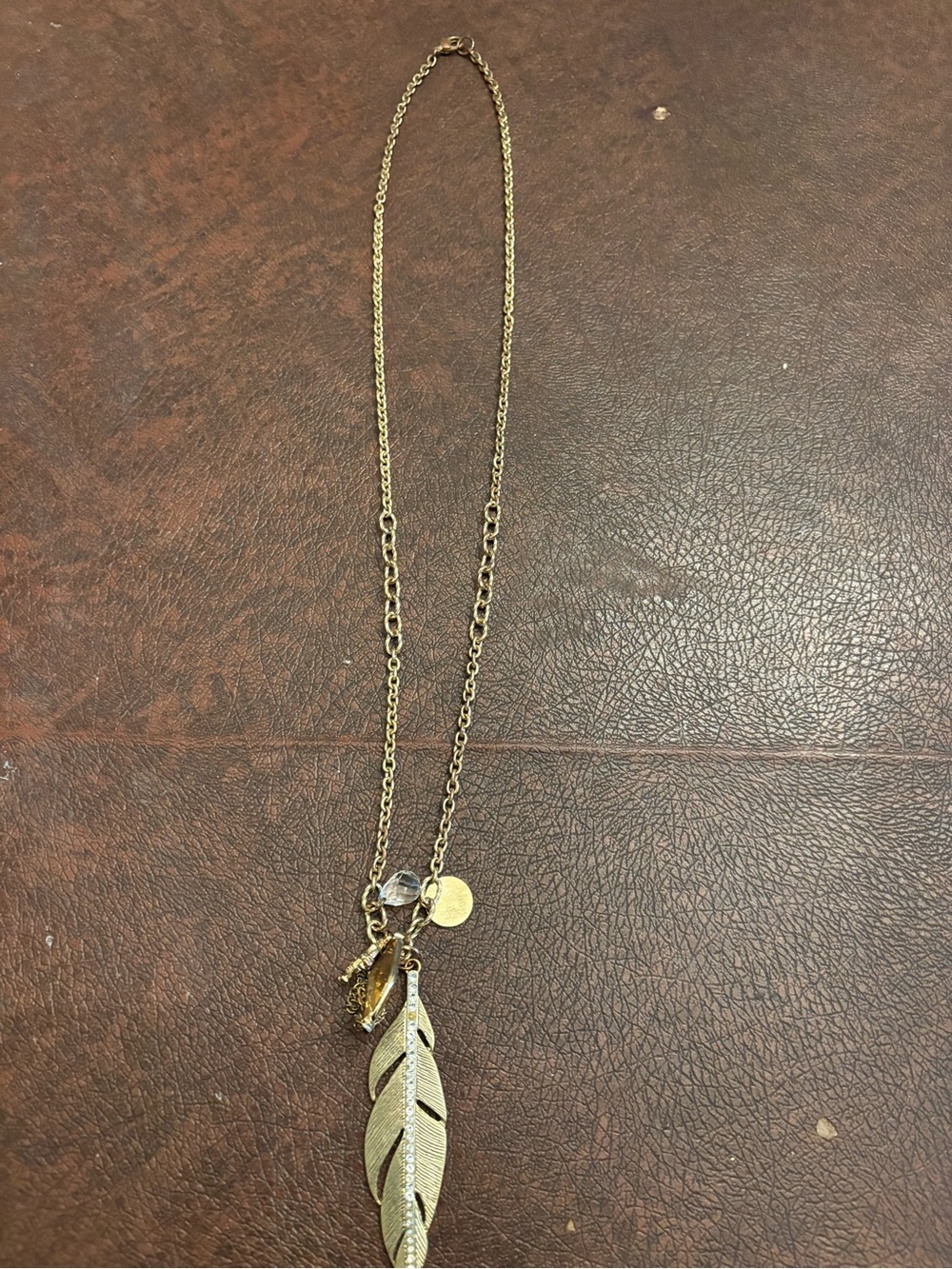 Gold Feather Pendant Necklace - Women Jewelry 32 Inch Necklace